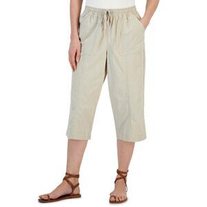 Karen Scott Petite Small Light Beige Solid Quinn Cotton Capri Pants NWT